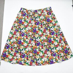 Vintage 90's Coscob A-Line Midi Skirt Women's Multicolor Floral  Elastic Waist